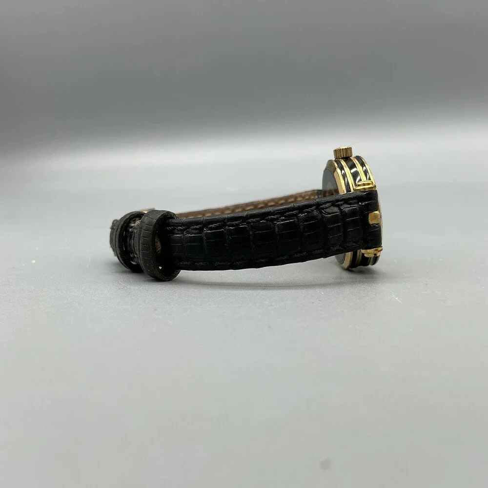 Vintage Gucci Womens Watch 22mm Black Dial Gold Tone Leather Swiss New Battery